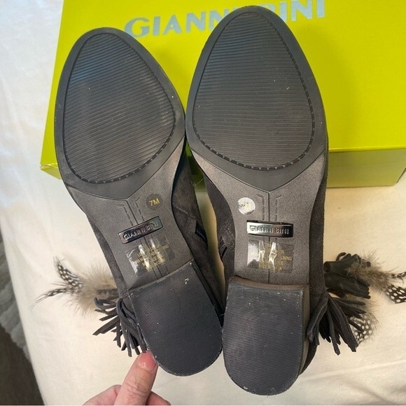 NWT Gianni Bini Charcoal Gray Suede Feather Detail Ankle Boots Rorrie Size 7M - Picture 15 of 15